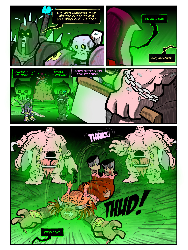 Teh Gladiators Webcomic: Boys Catch Food for Pit Thing!